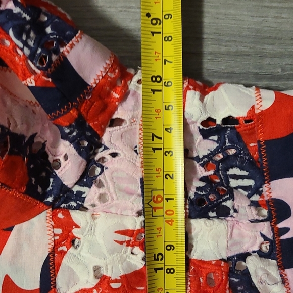 RENA LANGE 100% Cotton Red Eyelet Floral Boho Butterfly Blazer size 8 - Picture 6 of 8